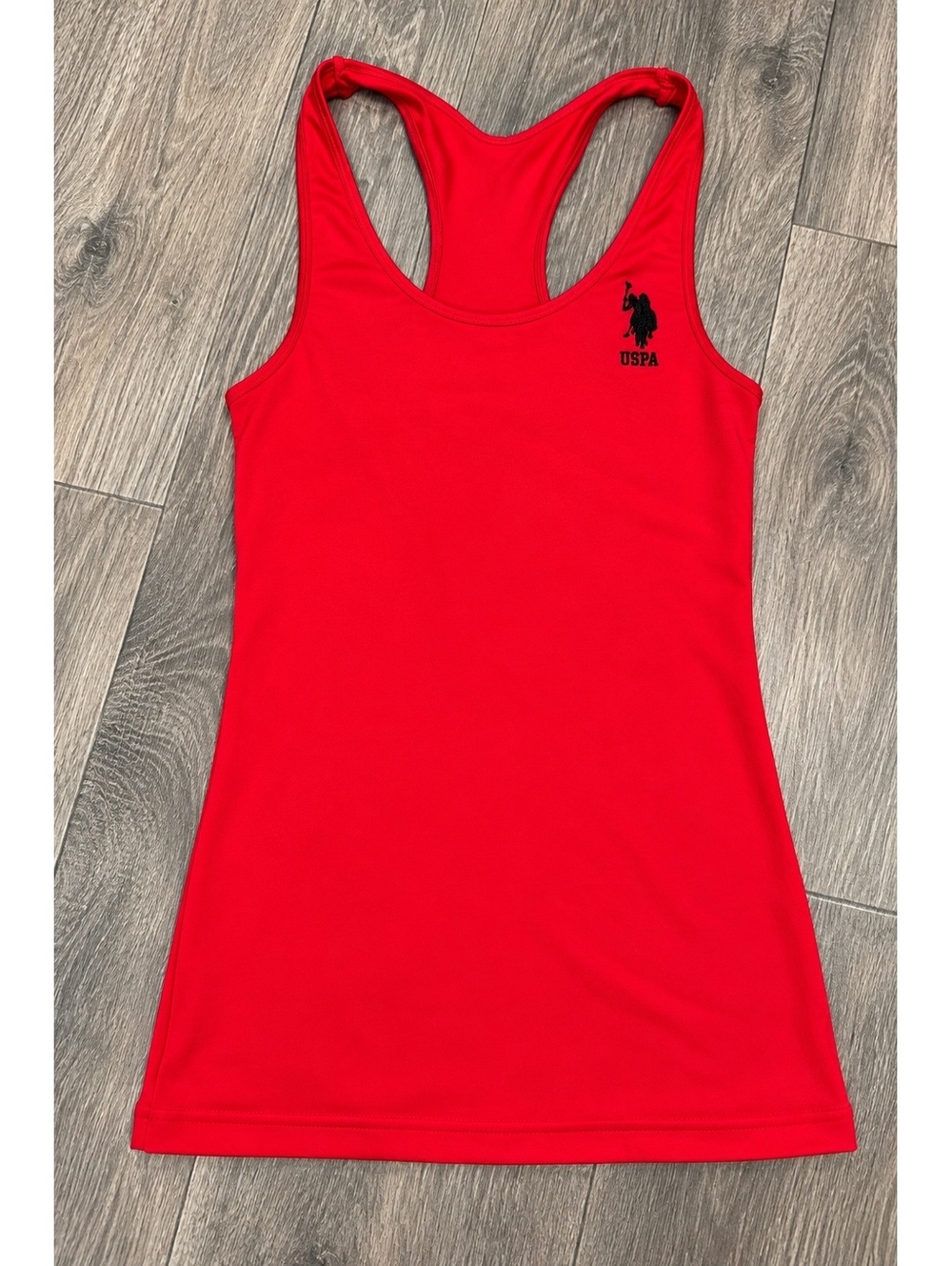 U.S. Polo Assn. Women’s Small Red Racerback Tank Top Black Logo Athletic Casual